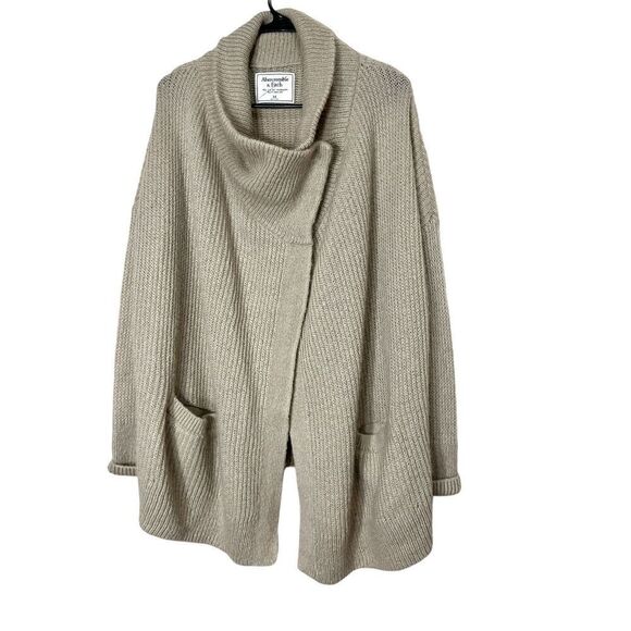 Abercrombie & Fitch Tan Shawl Neck Waterfall Front Sweater Cardigan Size M - Picture 1 of 9